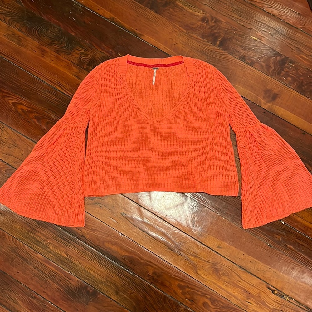 Free People Cropped Bell Sleeve V Neck Sweater - Picture 3 of 8